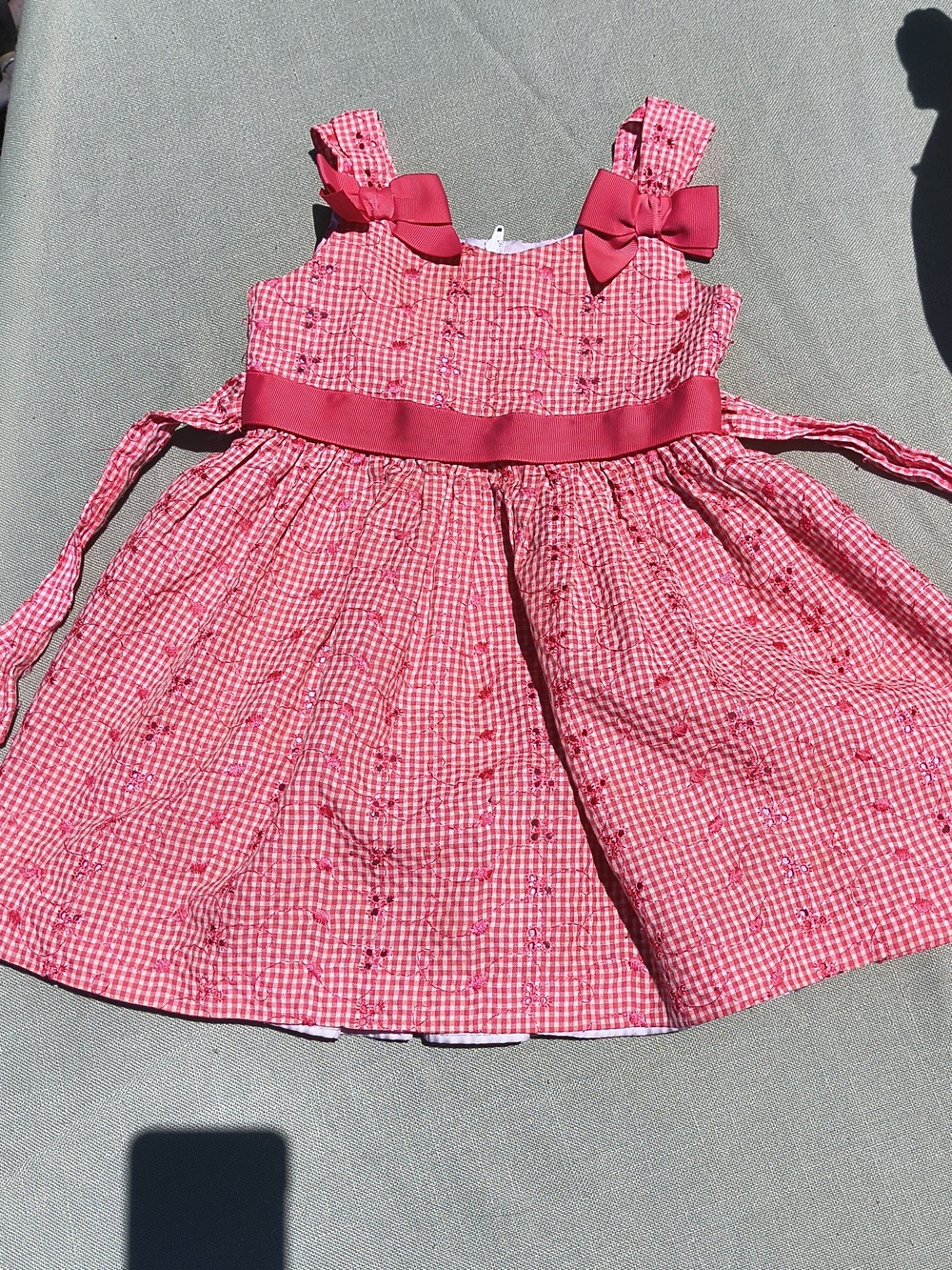 Vintage Bonnie jean sleeveless pink and white eyelet gingham dress